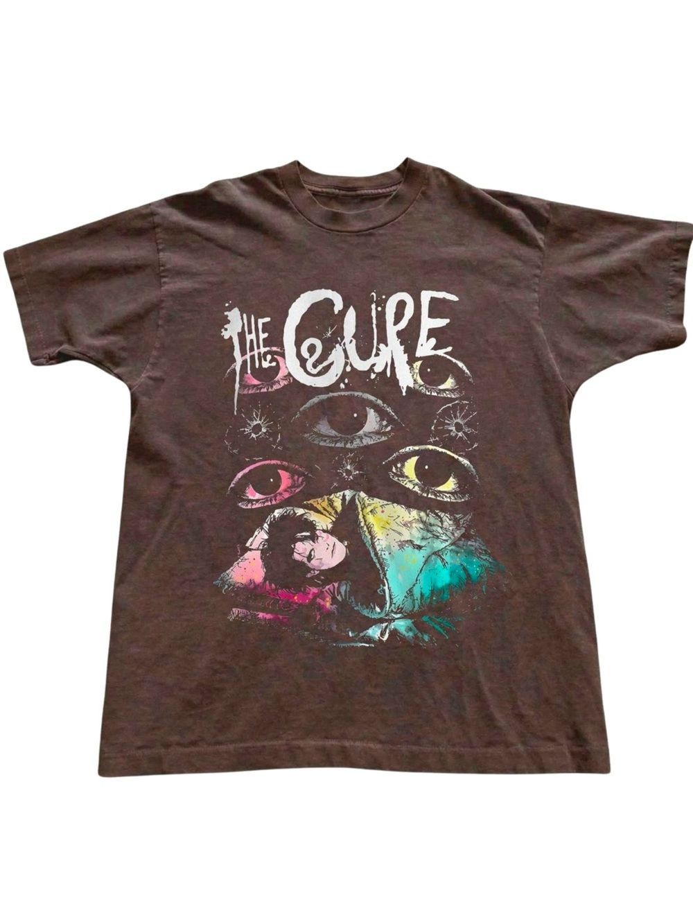The Cure Surreal Eyes Band Merch Brown Graphic Tee
